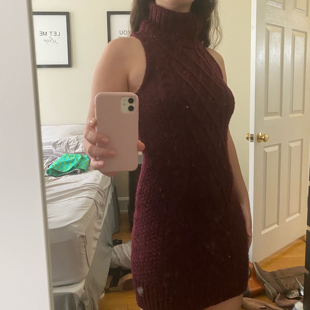 Maroon, knit, turtleneck, sleeveless dress sizeXS